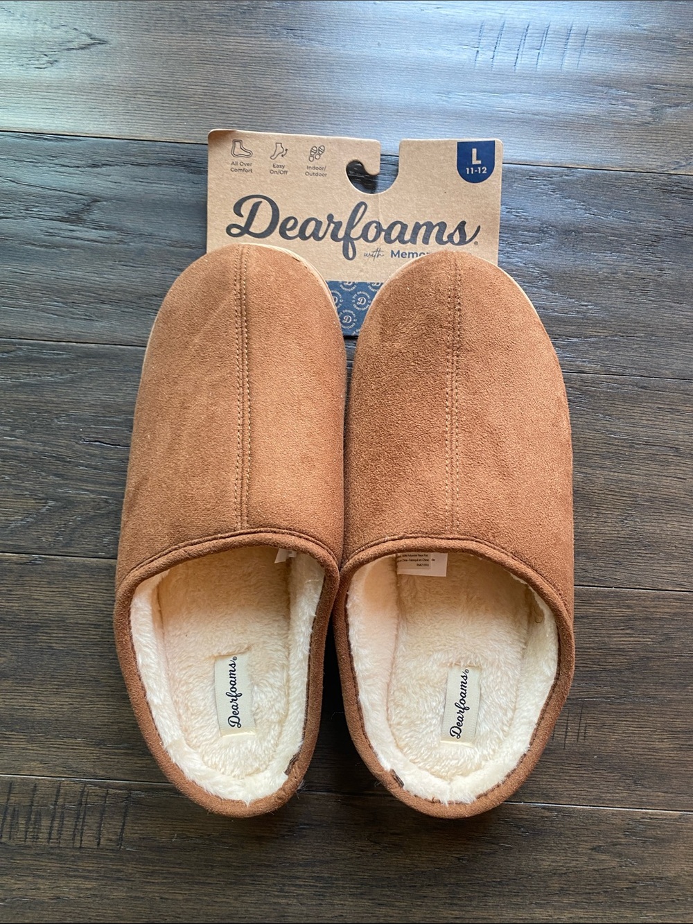Dearfoams Sueded Slip-On Loafers Chestnut Brown New Mens Size Large 11 -12